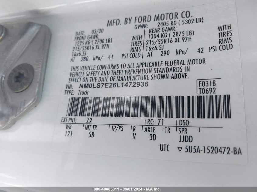 2020 FORD TRANSIT CONNECT XL - NM0LS7E26L1472936