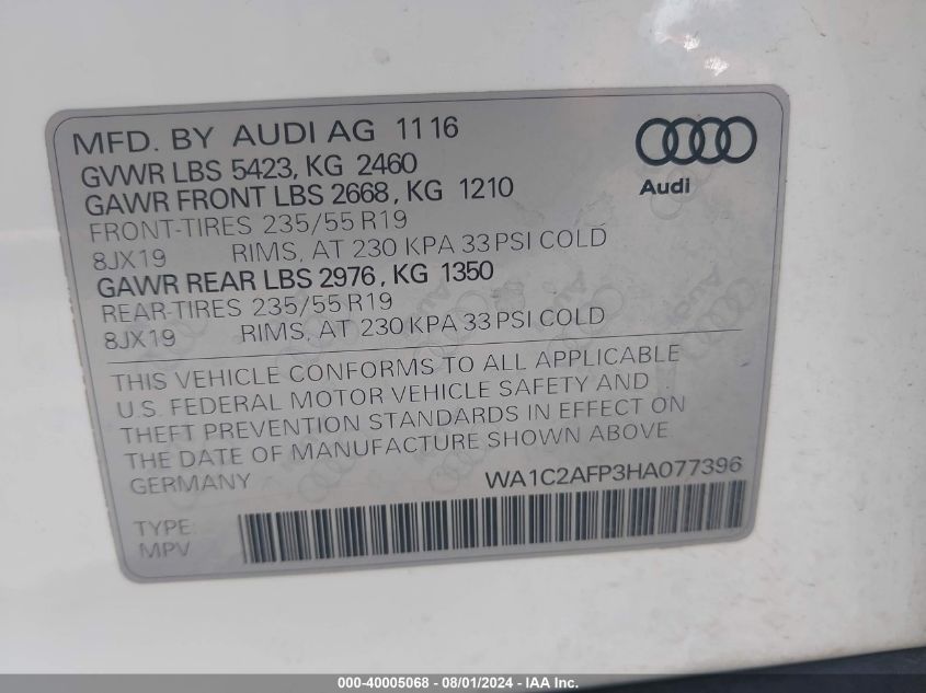 WA1C2AFP3HA077396 2017 Audi Q5 2.0T Premium