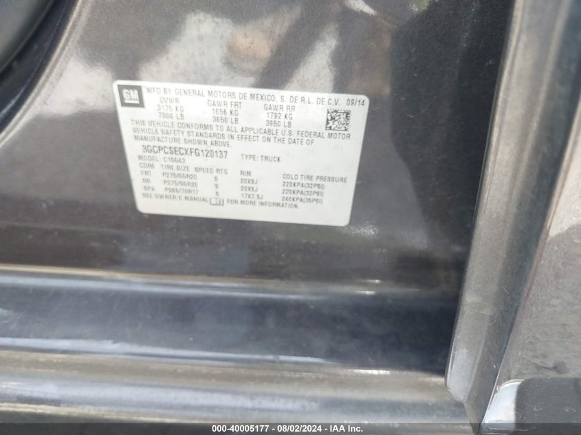 2015 CHEVROLET SILVERADO 1500 1LZ - 3GCPCSECXFG120137
