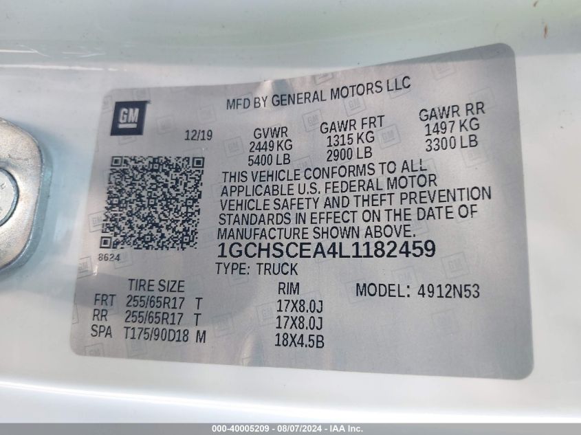 2020 Chevrolet Colorado 2Wd Long Box Lt VIN: 1GCHSCEA4L1182459 Lot: 40005209