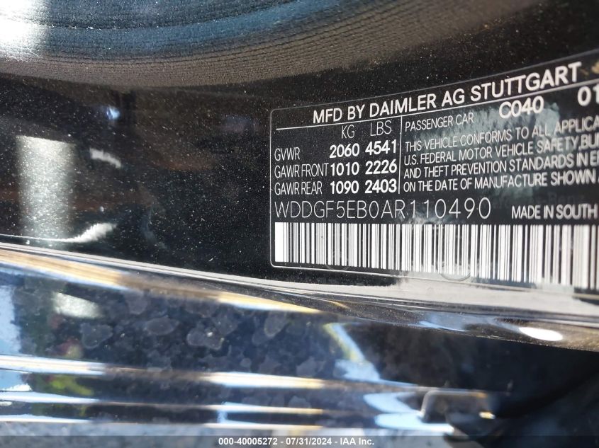 2010 Mercedes-Benz C 300 Luxury/Sport VIN: WDDGF5EB0AR110490 Lot: 40005272