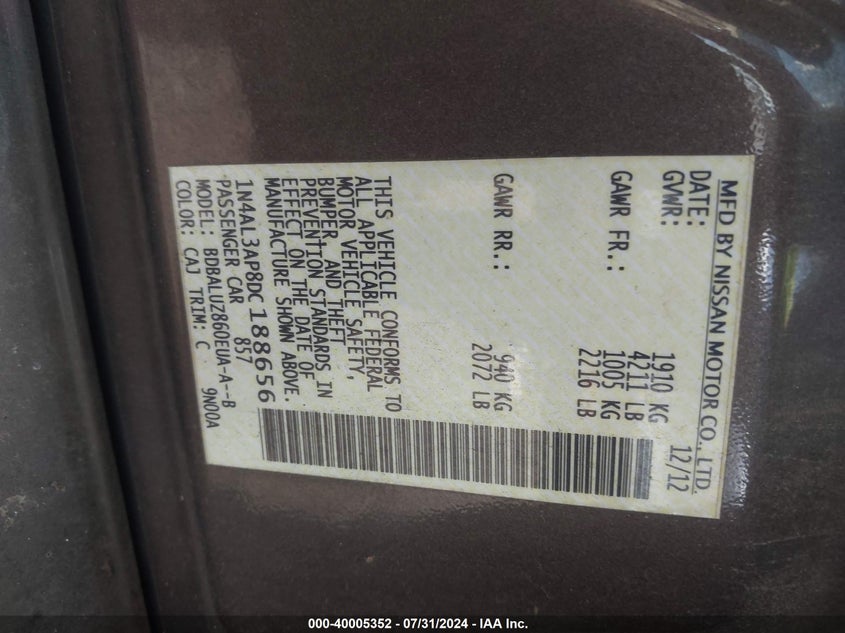 1N4AL3AP8DC188656 2013 Nissan Altima 2.5 Sv