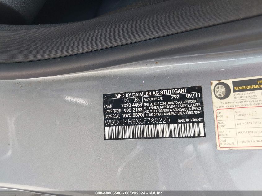 2012 Mercedes-Benz C 250 VIN: WDDGJ4HBXCF780220 Lot: 40005506