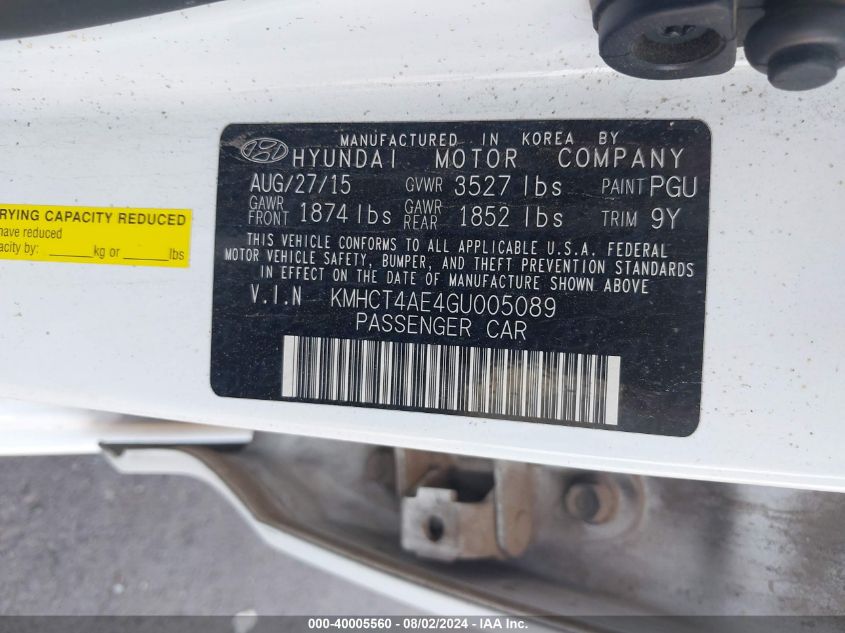 KMHCT4AE4GU005089 2016 Hyundai Accent Se