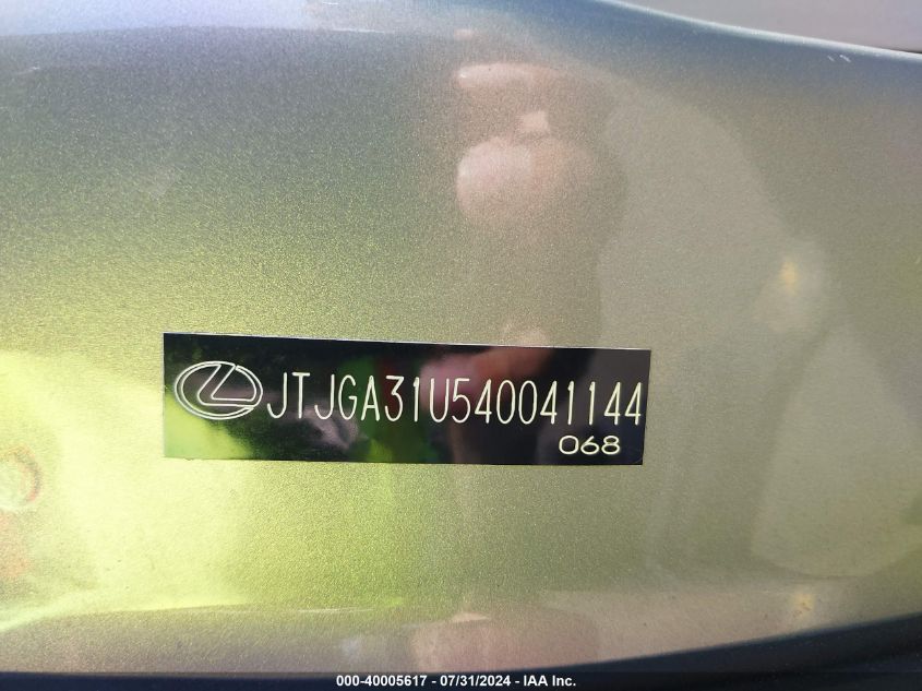 2004 Lexus Rx 330 330 VIN: JTJGA31U540041144 Lot: 40005617