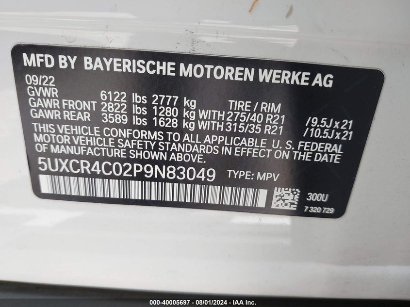 2023 BMW X5(VIN: 5UXCR4C02P9N83049