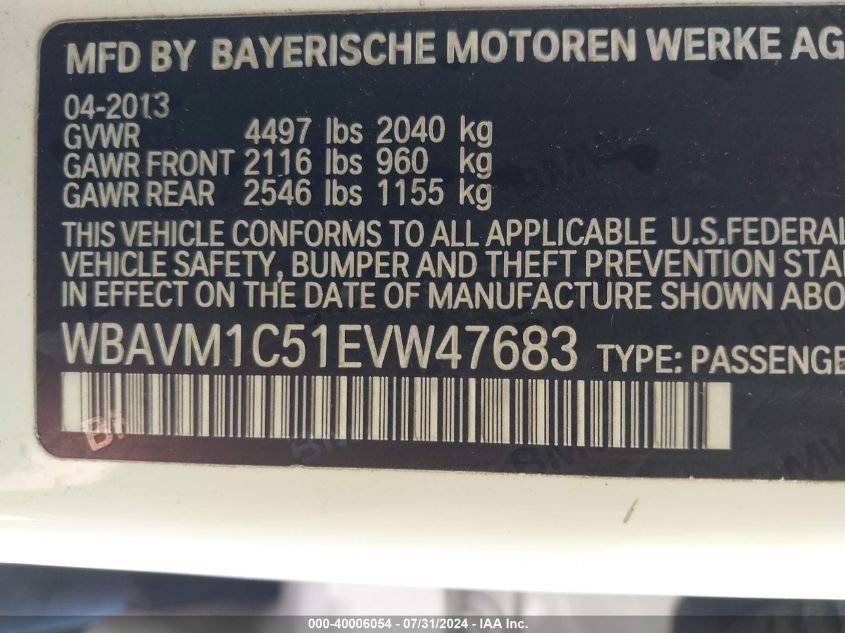 WBAVM1C51EVW47683 2014 BMW X1 Sdrive28I