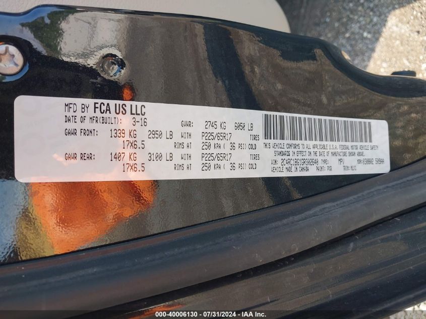 2016 Chrysler Town & Country Touring VIN: 2C4RC1BG1GR302640 Lot: 40006130
