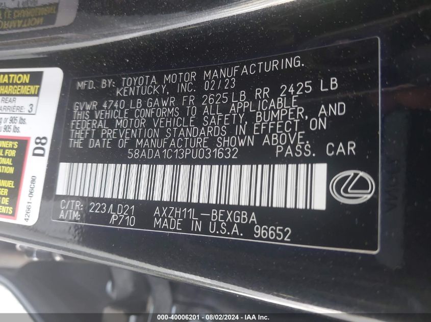 58ADA1C13PU031632 2023 Lexus Es 300H