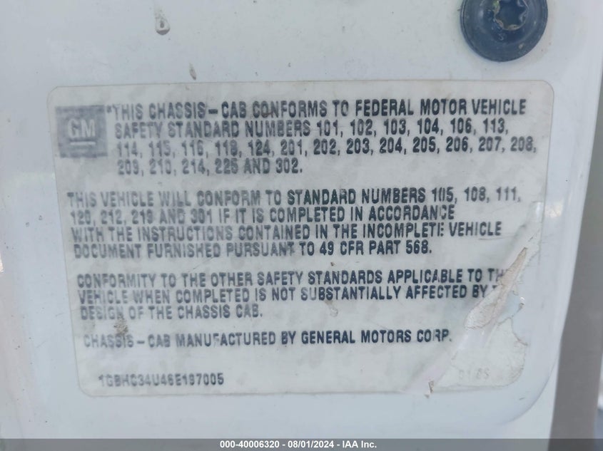 2006 Chevrolet Silverado 3500 Wt VIN: 1GBHC34U46E197005 Lot: 40006320