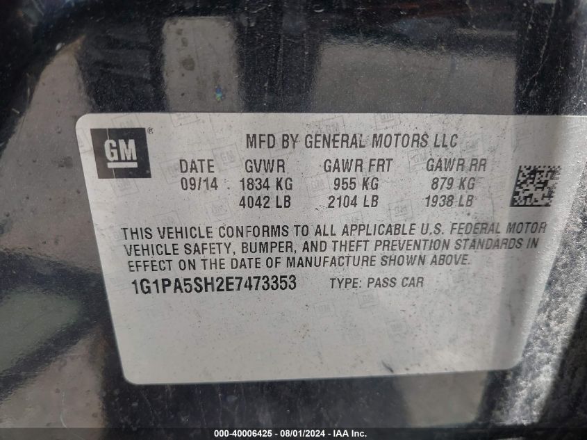 2014 Chevrolet Cruze Ls Auto VIN: 1G1PA5SH2E7473353 Lot: 40006425