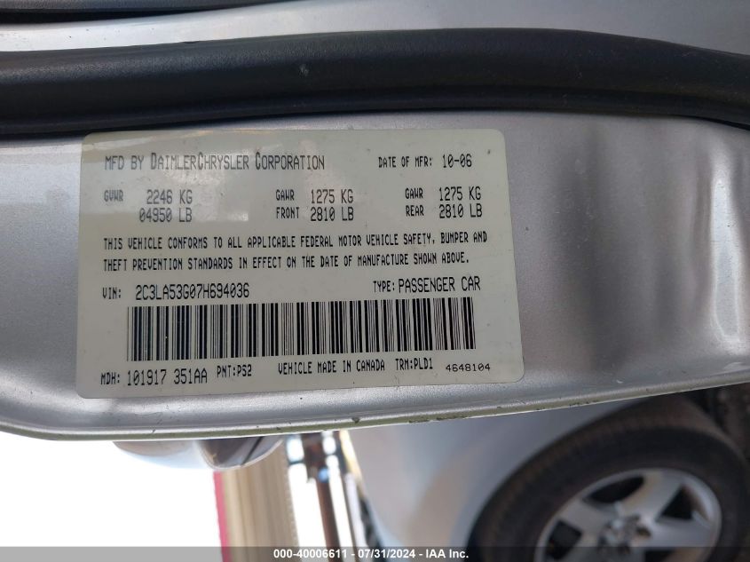 2007 Chrysler 300 Touring VIN: 2C3LA53G07H694036 Lot: 40006611