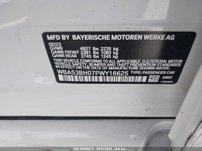 WBA53BH07PWY16625 2023 BMW 530 I