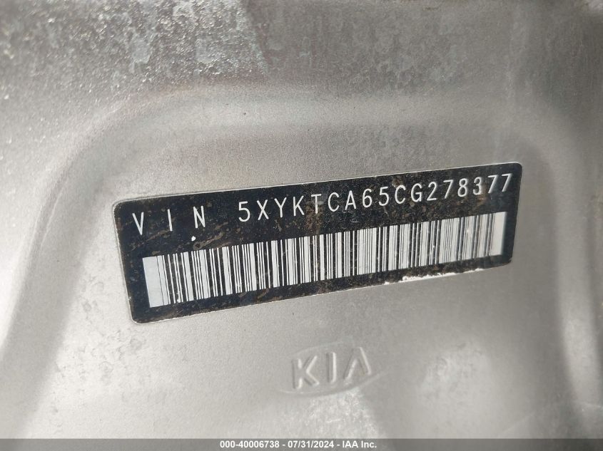 2012 Kia Sorento Lx VIN: 5XYKTCA65CG278377 Lot: 40006738