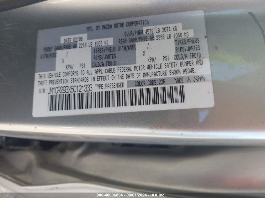 2006 Mazda Mazda5 Sport VIN: JM1CR293X60121333 Lot: 40006894