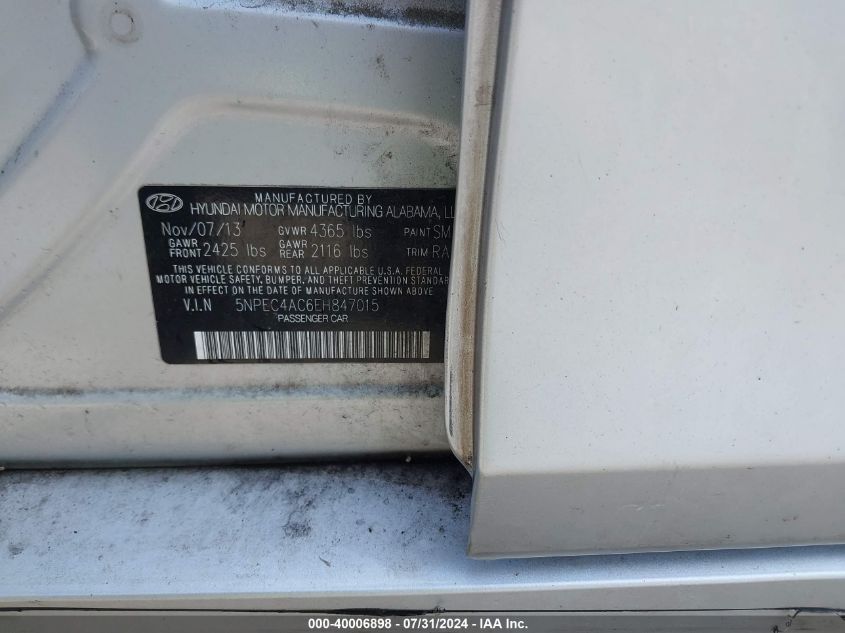 5NPEC4AC6EH847015 2014 Hyundai Sonata Se