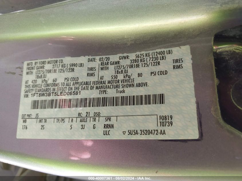 2020 Ford F-350 - 1FT8W3BT5LED06581