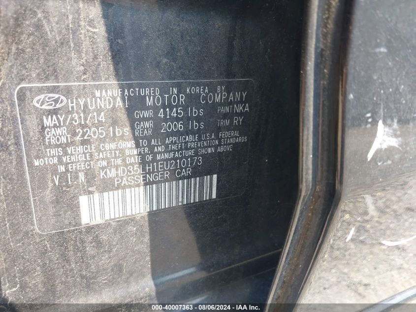 2014 Hyundai Elantra Gt VIN: KMHD35LH1EU210173 Lot: 40007363