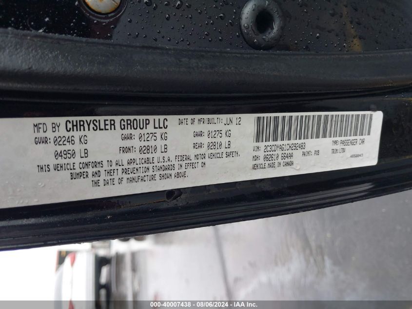 2012 Dodge Challenger Sxt VIN: 2C3CDYAG1CH292483 Lot: 40007438