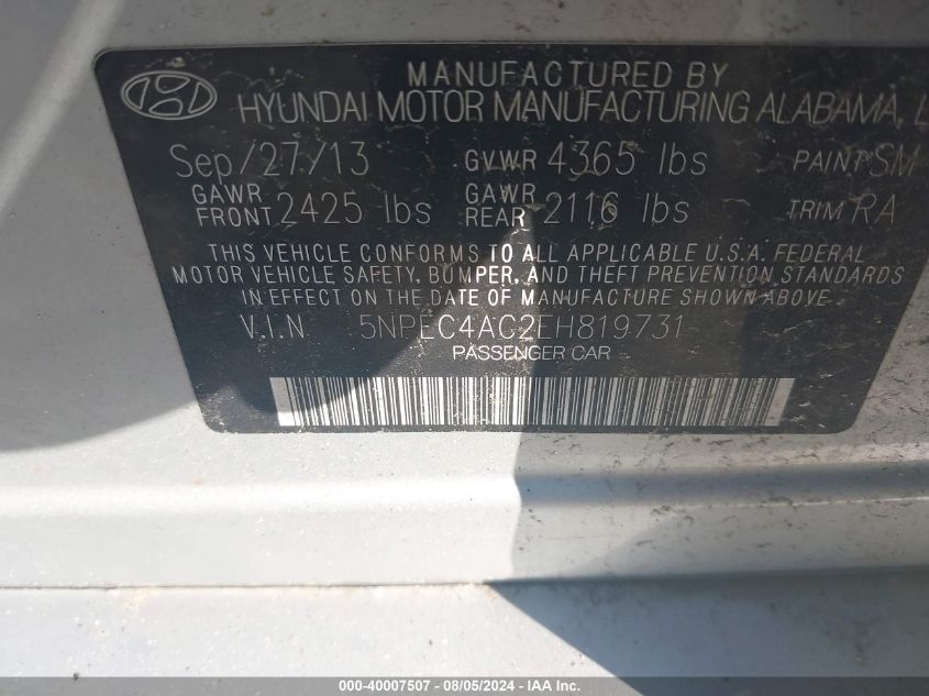 2014 HYUNDAI SONATA SE/LIMITED - 5NPEC4AC2EH819873