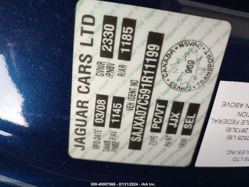 2009 Jaguar Xf VIN: SAJXA07C591R11199 Lot: 40007568