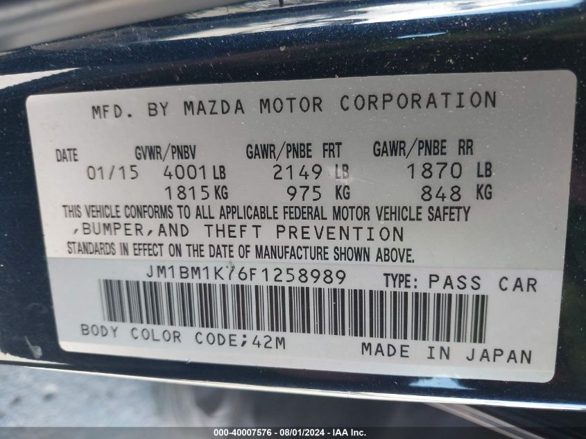 2015 Mazda Mazda3 I Sport VIN: JM1BM1K76F1258989 Lot: 40007576