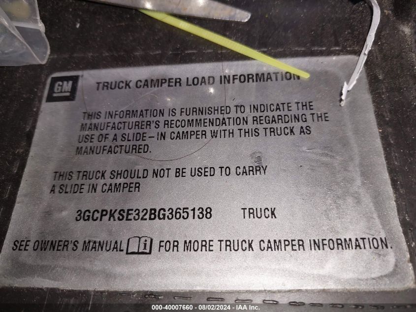 2011 Chevrolet Silverado 1500 K1500 Lt VIN: 3GCPKSE32BG365138 Lot: 40007660