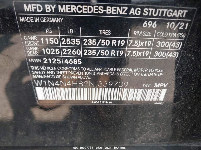 2022 Mercedes-Benz Gla 250 4Matic VIN: W1N4N4HB2NJ339739 Lot: 40007768