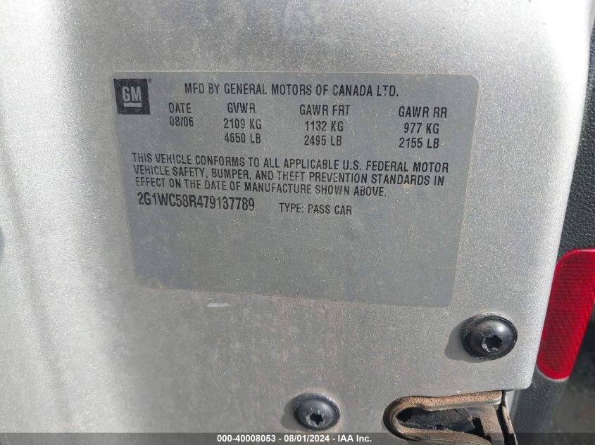 2007 Chevrolet Impala Lt VIN: 2G1WC58R479137789 Lot: 40008053