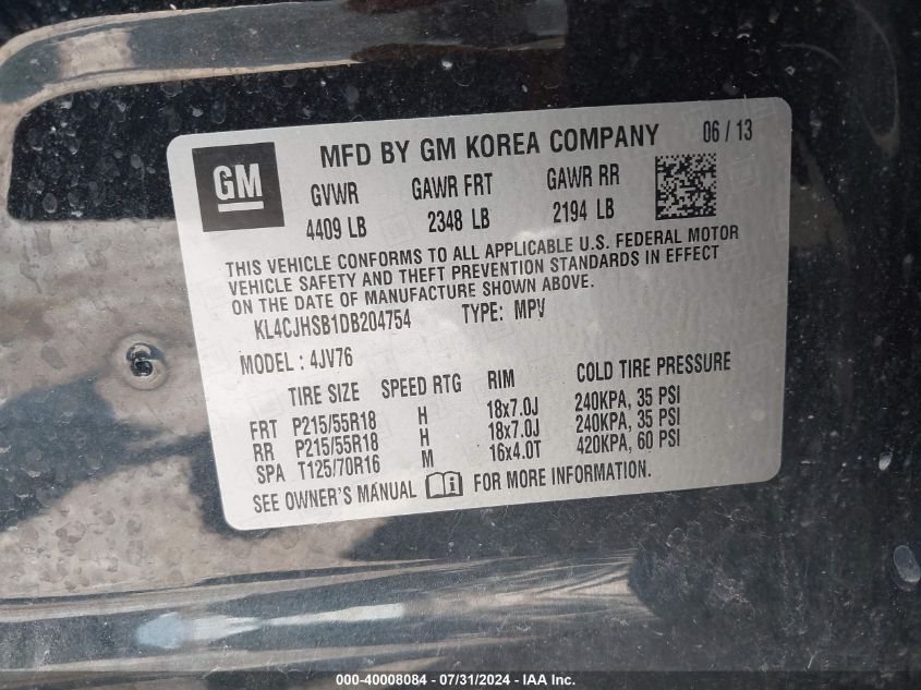 2013 Buick Encore Premium VIN: KL4CJHSB1DB204754 Lot: 40008084