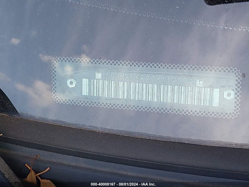 2007 Pontiac Solstice VIN: 1G2MB35B27Y112225 Lot: 40008167