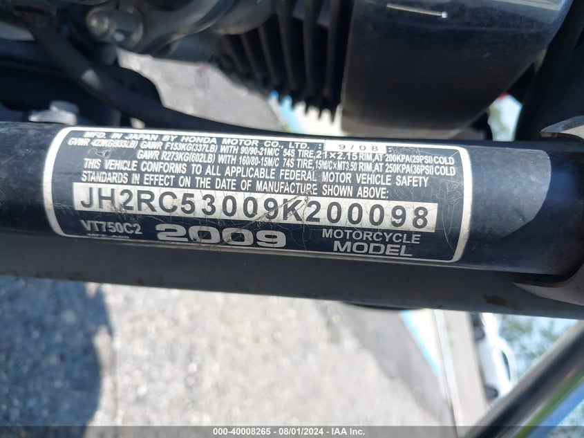 2009 HONDA VT750 C2 - JH2RC53009K200098