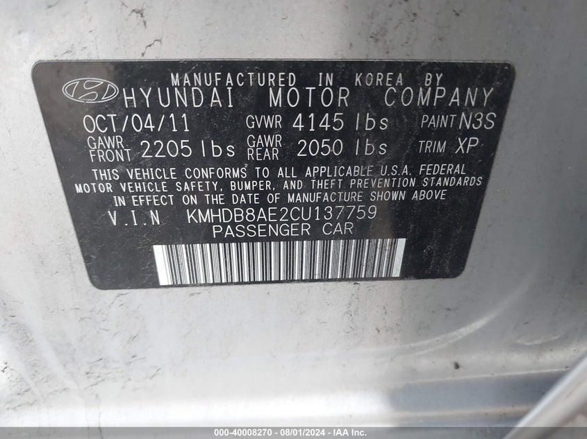 2012 Hyundai Elantra Touring Gls VIN: KMHDB8AE2CU137759 Lot: 40008270