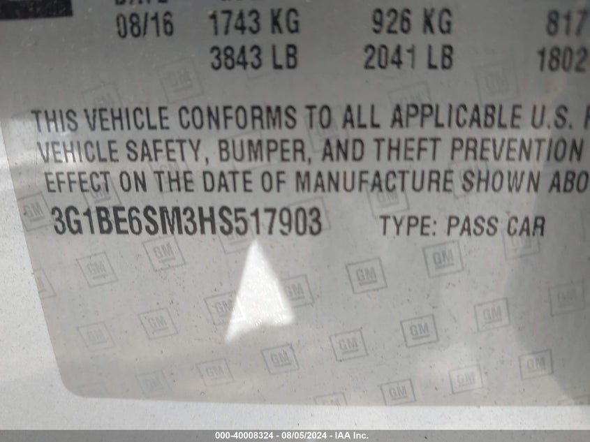 2017 CHEVROLET CRUZE LT AUTO - 3G1BE6SM3HS517903