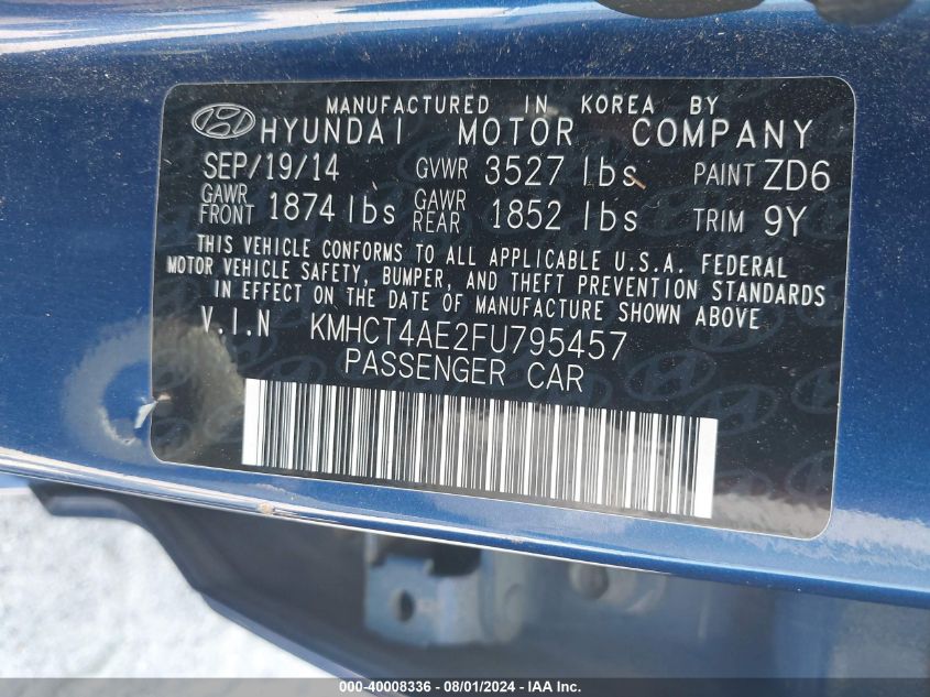 KMHCT4AE2FU795457 2015 Hyundai Accent Gls