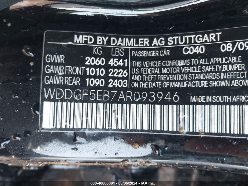 2010 Mercedes-Benz C 300 Luxury/Sport VIN: WDDGF5EB7AR093946 Lot: 40008381