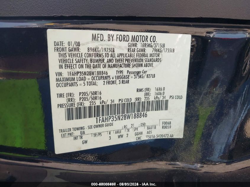 1FAHP35N28W188846 2008 Ford Focus Se/Ses