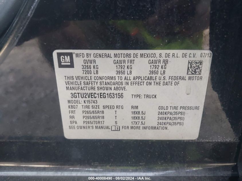 3GTU2VEC1EG163156 2014 GMC Sierra 1500 Slt