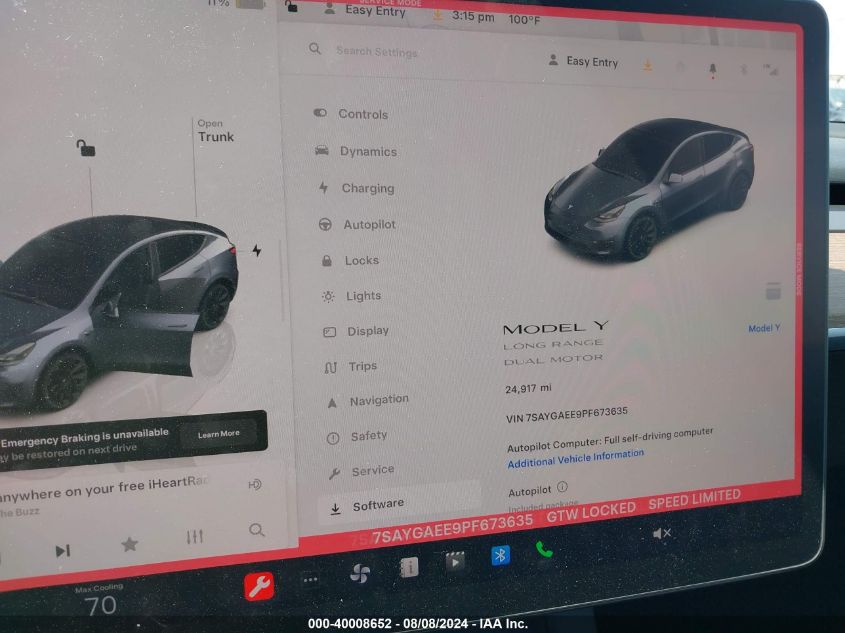 2023 Tesla Model Y Awd/Long Range Dual Motor All-Wheel Drive VIN: 7SAYGAEE9PF673635 Lot: 40008652