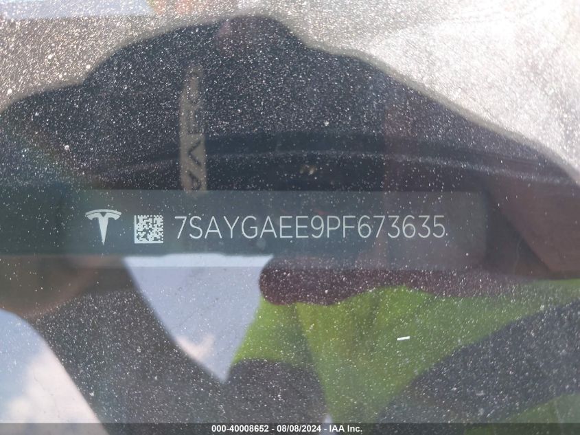 2023 Tesla Model Y Awd/Long Range Dual Motor All-Wheel Drive VIN: 7SAYGAEE9PF673635 Lot: 40008652