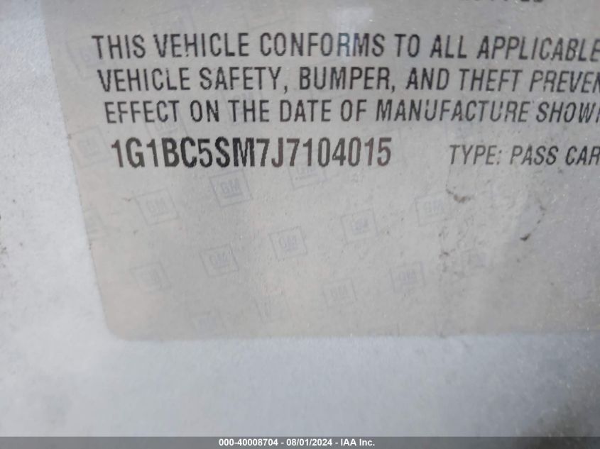 2018 Chevrolet Cruze Ls VIN: 1G1BC5SM7J7104015 Lot: 40008704