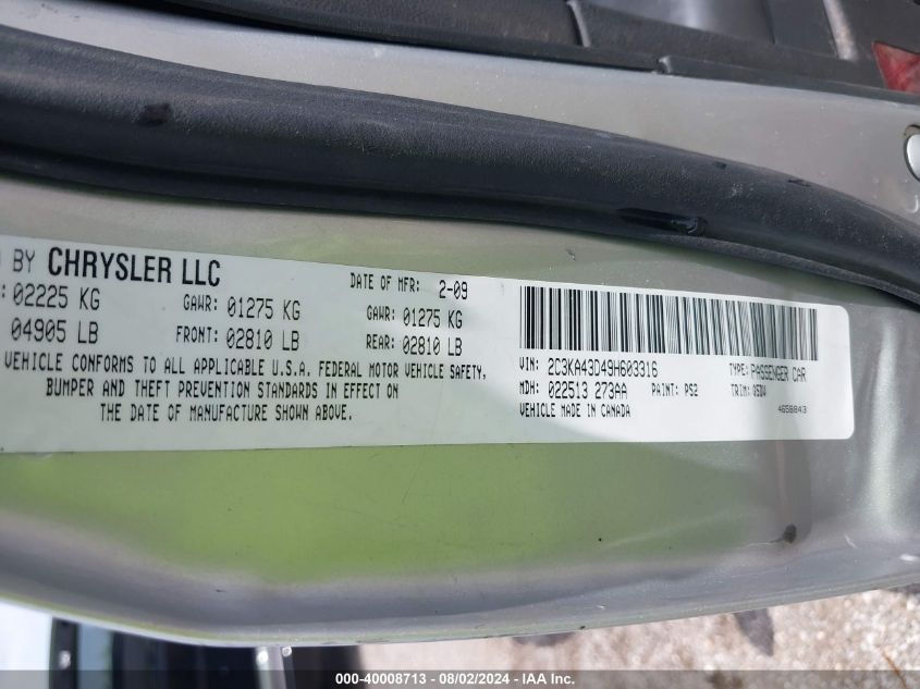 2009 Chrysler 300 Lx VIN: 2C3KA43D49H603316 Lot: 40008713