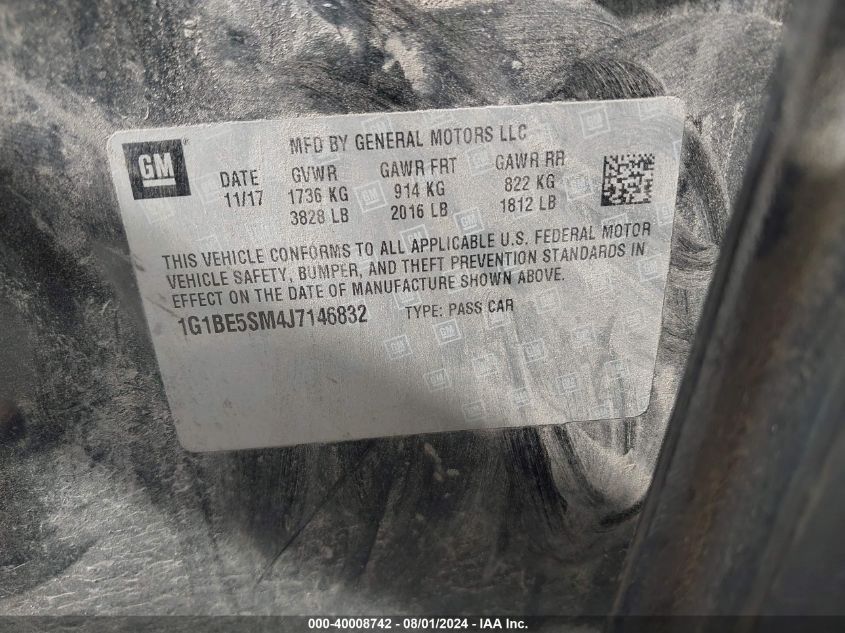 2018 Chevrolet Cruze Lt Auto VIN: 1G1BE5SM4J7146832 Lot: 40008742