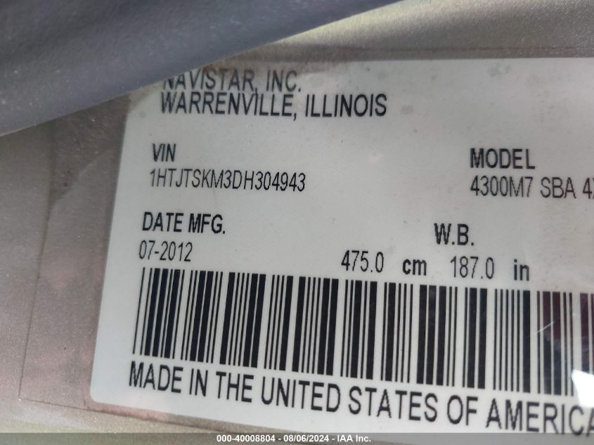 2013 International 4000 4300 VIN: 1HTJTSKM3DH304943 Lot: 40008804