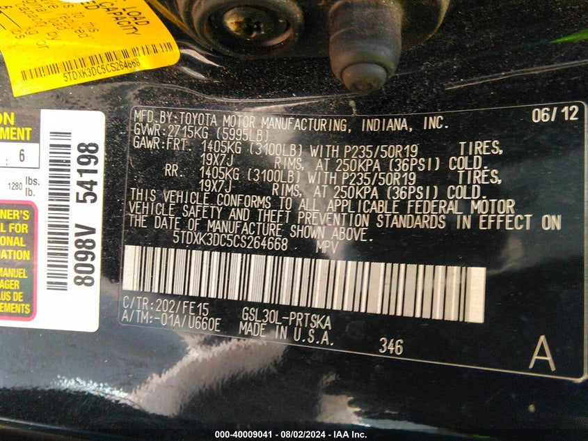 2012 Toyota Sienna Se 8 Passenger VIN: 5TDXK3DC5CS264668 Lot: 40009041