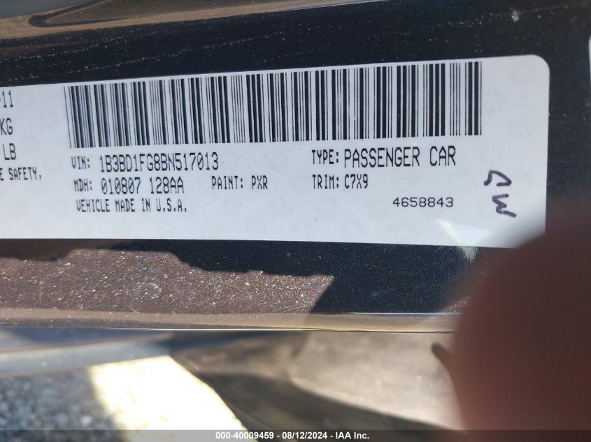 2011 Dodge Avenger Mainstreet VIN: 1B3BD1FG8BN517013 Lot: 40009459