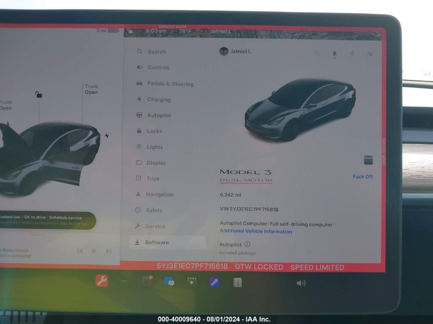 2023 Tesla Model 3 Performance Dual Motor All-Wheel Drive VIN: 5YJ3E1EC7PF715618 Lot: 40009640