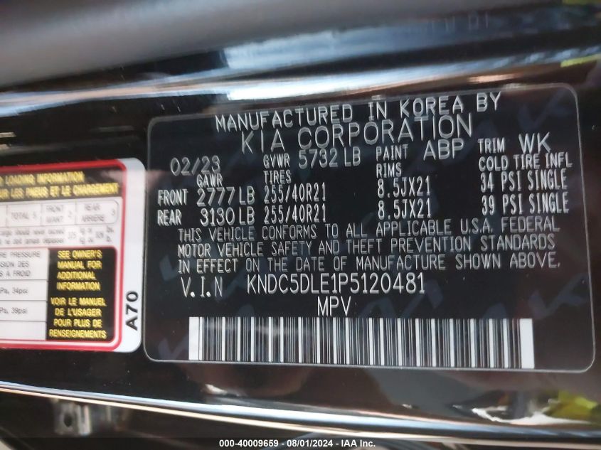 KNDC5DLE1P5120481 2023 Kia Ev6 Gt