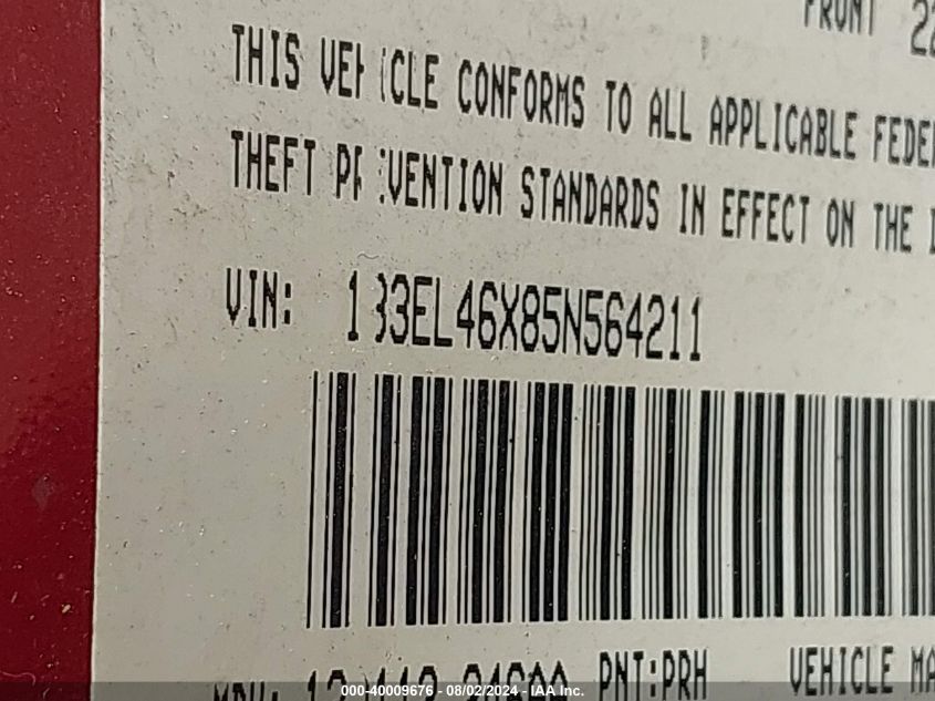 2005 Dodge Stratus Sdn Sxt VIN: 1B3EL46X85N564211 Lot: 40009676
