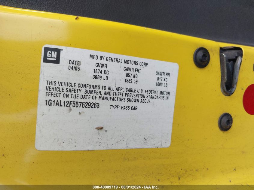 2005 Chevrolet Cobalt Ls VIN: 1G1AL12F557629263 Lot: 40009719
